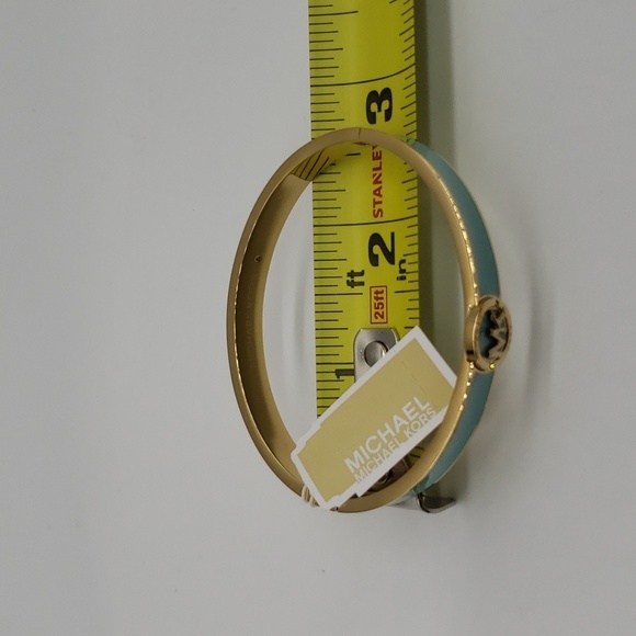 1606- MICHAEL Michael Kors Haute Gold Tone AQUA Enamel Bangle Bracelet NWT - Picture 9 of 10